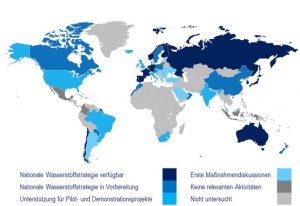 Topografische Darstellung weltweiter Verbreitung von Wasserstoffpolitik